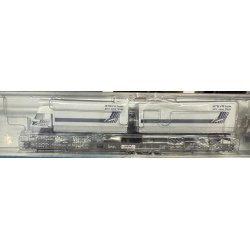 Roco HO 67530 HUPAC lavgulvsvogn mellem mellemliggende vogne "Rullende landevej" lastet med et Steyr-vogntog.
