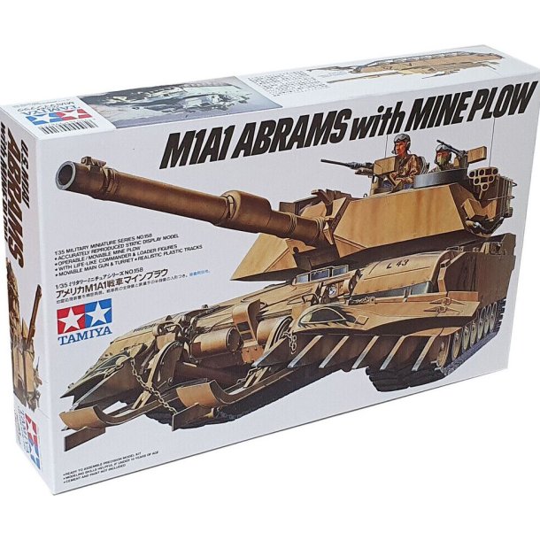 Tamiya 35158 M1A1 Abrams med Mine Guard Plov byggest Skala 1:35