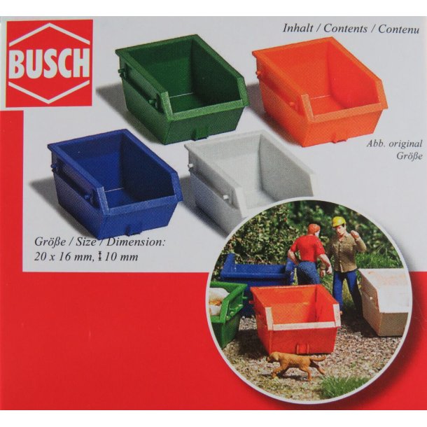 Busch HO 7752 container 1,5 m   4 stk. I forskellige farver