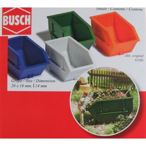 Busch HO 7753 container 2,5 m  4 stk. I forskellige farver