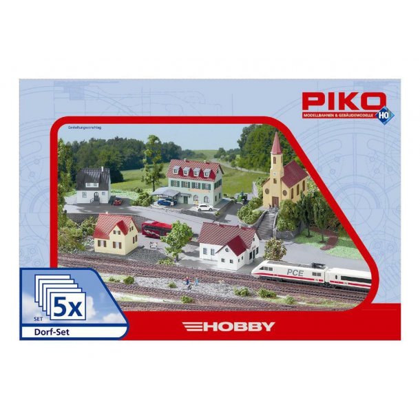 Piko HO 61925 landsby st med 5 dele 2 Siedlungshuser, Dorfkirche, Laden und Gasthaus