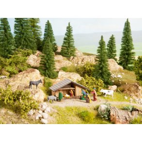 Noch HO 12027  jule krybbe  &lrm;7,5 x 3,5 cm, 7,5 cm. H�j&lrm; &lrm;inklusive 8 figurer&lrm;, Laser cut model