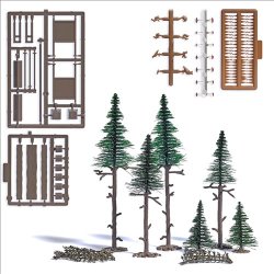 Busch HO 1856  6 grantrer i tre hjder danner en lille hjskov med levested for dyr og planter.