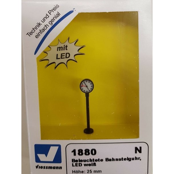 Viessmann 1880 spor N Oplyst perron ur, LED hvid