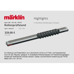 Mrklin 78151 rulleprve stand. Til vedligeholdelse af lokomotiver. Ml 520 x 42 x 30 mm.