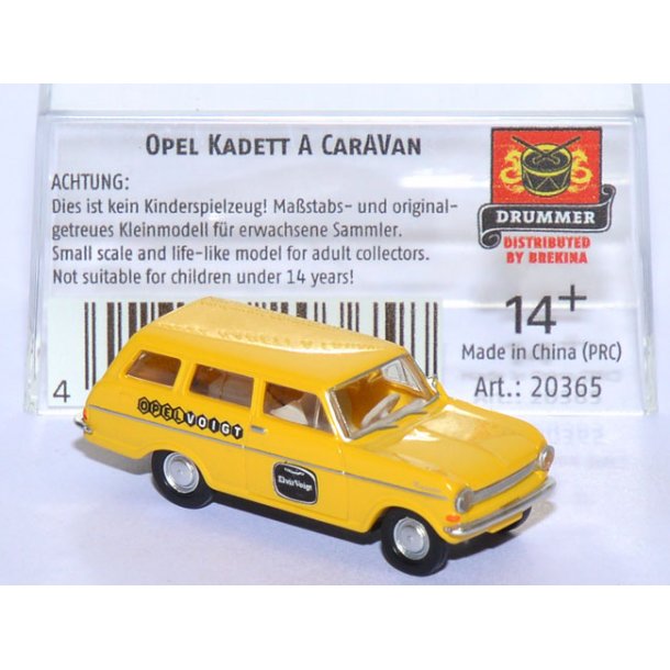 Brekina HO 20365 Opel Kadett A Caravan  Opel Voigt gul