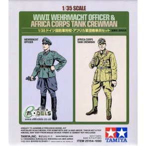 Tamiya 25154 WWII Wehrmacht Officer & Africa Corps Tank Crewman (2-Figure Set) byggest Scala 1:35