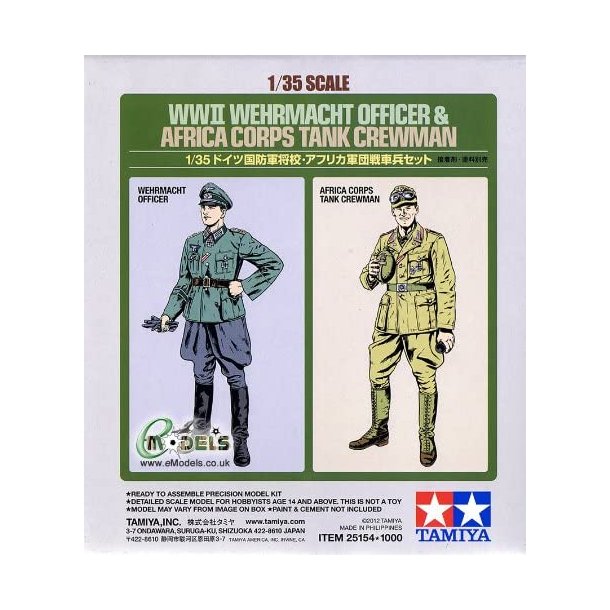 Tamiya 25154 WWII Wehrmacht Officer &amp; Africa Corps Tank Crewman (2-Figure Set) byggest Scala 1:35