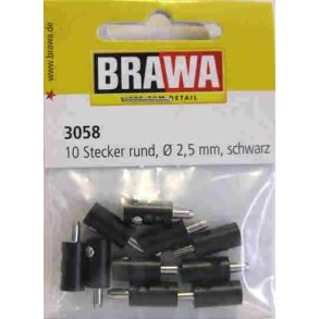 Brawa 3058 Mini stik, sort 2,5 mm. 10 stk.