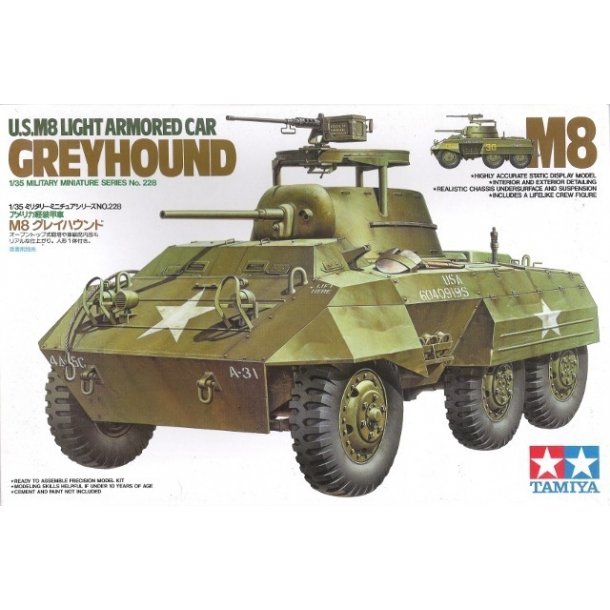 Tamiya 35228 U.S. M8 Light Armored Car Greyhound byggest Scala 1:35