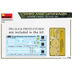 MiniArt 35382 TEMPO A400 LIEFERWAGEN. TYSK 3-HJULS LEVERINGSVOGN bygges�t skala 1:35