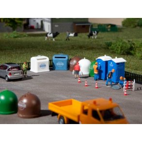 Auhagen HO 42593 Mobile toiletter, genbrugs container til tj, flaske container til genbrug