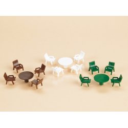 Auhagen HO/TT 42647 Havebord x 6 og stole x 18 stk. I hver farve.
