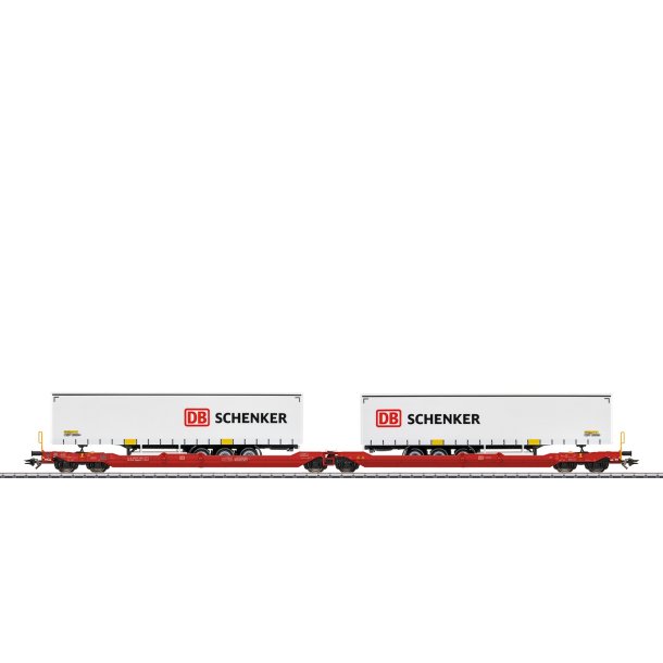 Mrklin 47470 DB AG Dobbelt lomme vogn type Sdggmrss 738 Lastet med to trailer fra DB Schenker