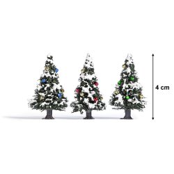 Busch HO/TT 6464 juletrer 3 snedkkede Med farverige bolde i guld, bl, rd og grn. Hjde: 40 mm.