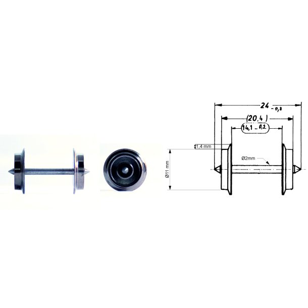 Fleischmann HO 6560 AC Hjul. Hjuldiameter: 11 mm. Aksellngde: 24 mm. Pris pr. Aksel