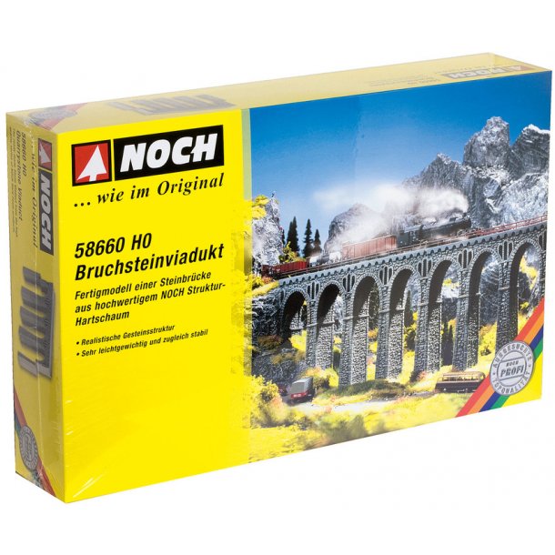 Noch HO 58660 Bruchstein Viadukt L37 x H24,5 x B4,4 cm. Frdig model lavet af strukturelt stift skum