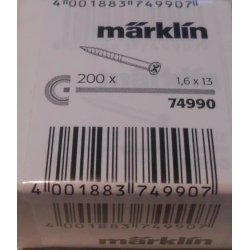 Mrklin 74990 skruer til C skinner.Pakken indeholder 200 stk. 1,6 x 13