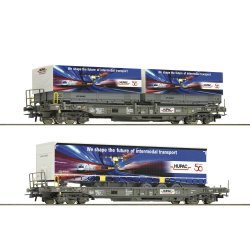 Roco HO 76198 HUPAC lommevogns�t type Sdkmms, lastet med en trailer eller to swap-bodyer fra Hupac.