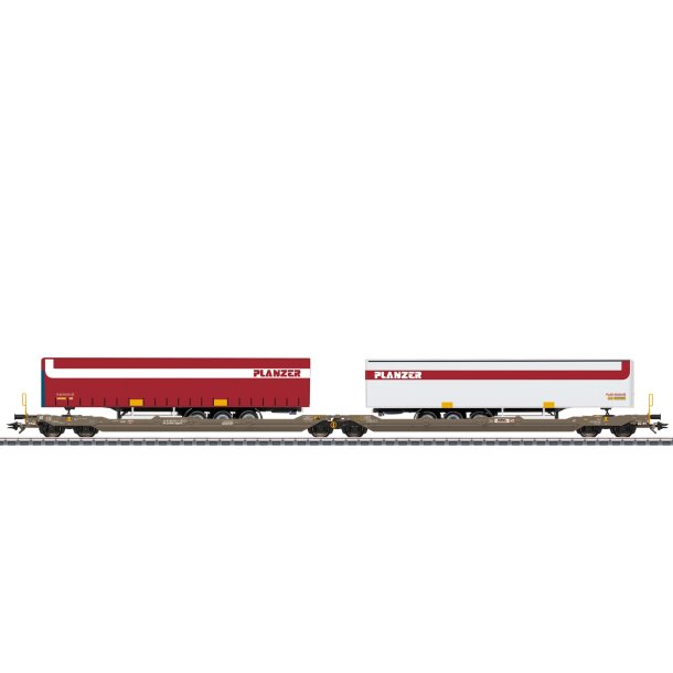 M�rklin 47475 Hupac AG Dobbelt lommevogn type Sdggmrss med 2 trailer fra Planzer spedit�rfirma. Nyhed 2026