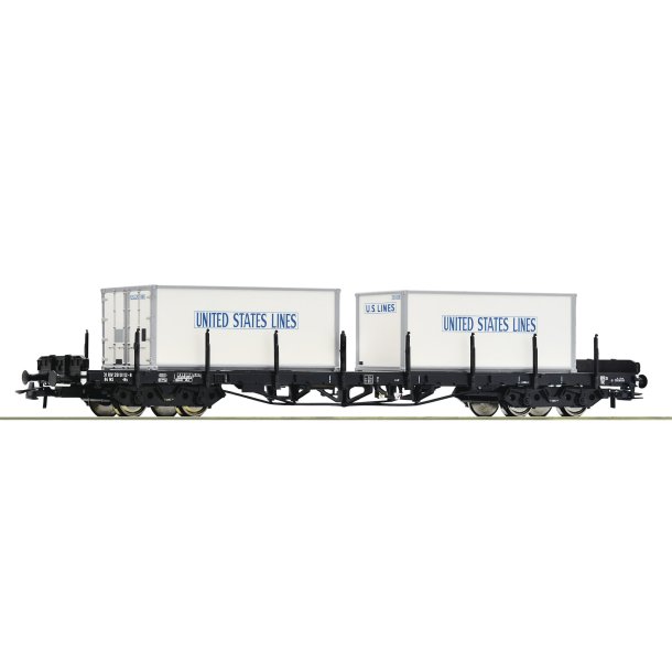 Roco HO 76714 NS kpskinnevogn type Rs Lastet med to 20&prime; containere fra "United States Lines"