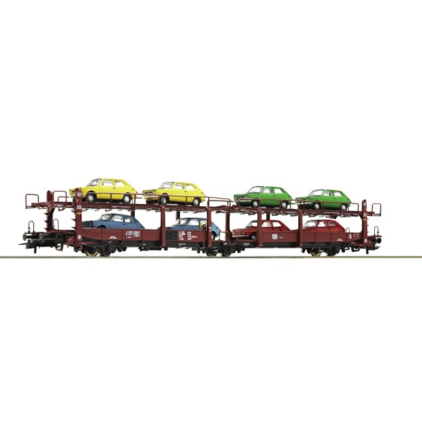 Roco HO 76834 DB autotransport type Laes 543 Lastet med otte Fiat 127'ere i forskellige farver