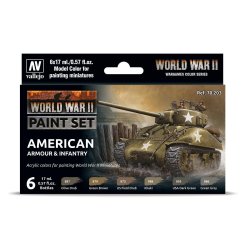 Vallejo farver 770203 Farvest, amerikansk rustning og infanteri, anden verdenskrig 6 x 17 ml.