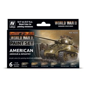 Vallejo farver 770203 Farvest, amerikansk rustning og infanteri, anden verdenskrig 6 x 17 ml.