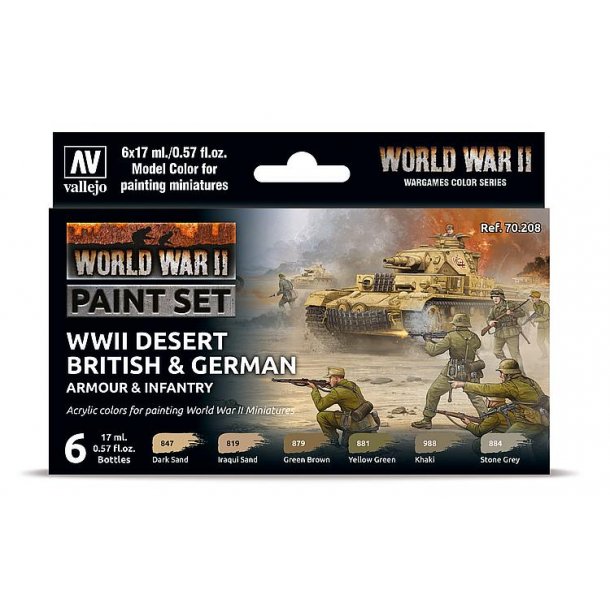 Vallejo farver 70.208 st 6 x 17 ml. &lrm;Farve st, tysk &amp; britisk infanteri, rken farver WWII&lrm;