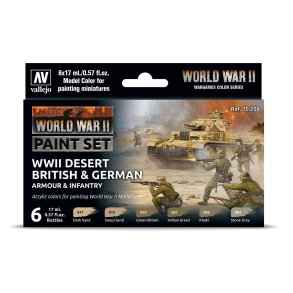 Vallejo farver 770208 Farvest, tysk og britisk infanteri, rkenfarver anden verdenskrig 6 x 17 ml.