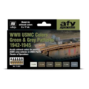 Vallejo farver 771623 Farvest, WWII USMC, grn og gr camouflage 6 x 17 ml.