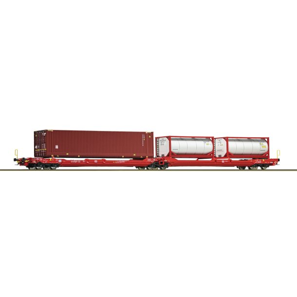 Roco HO 77400 DB AG Dobbelt lomme leddelt vogn T3000e med 45' container og 2 tank container