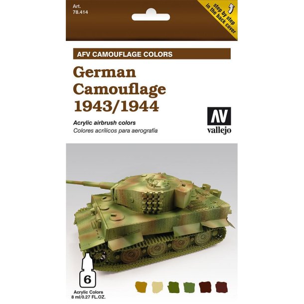 Vallejo farver 78414 Farvest tysk camouflage 1943/44, 6 x 8 ml