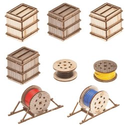 Faller HO 180617 s&aelig;t med kasser og kabelruller