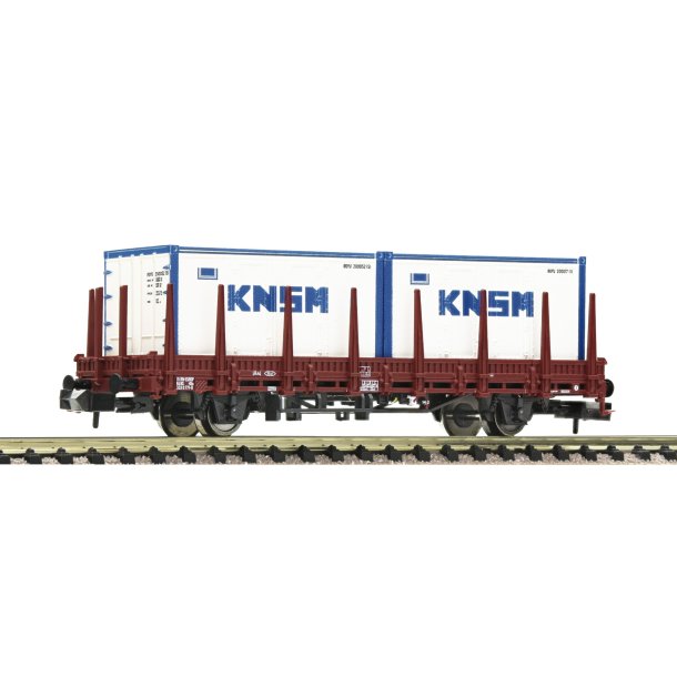 Fleischmann 825734 spor N NS kpskinnevogn type Kbs Lastet med to 20ft containere "KNSM"