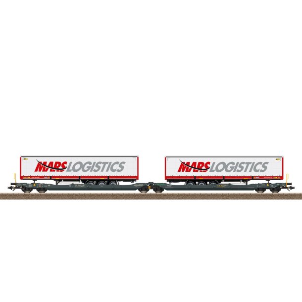 Trix HO 24472 MFD Rail dobbelt lommevogn med to gardinpresenninger sttevogne fra Spedition Mars. 
