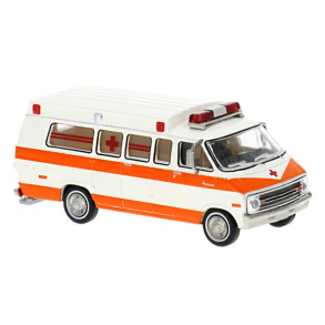 Brekina 18300 Dodge B 200 Ambulance hvid/orange �rgang 1975. Nyhed 2026