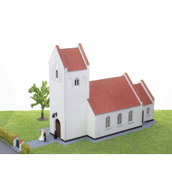 Hobbytrade HO 87383 Laserskret dansk landsbykirke hvidkalket 119 x 300 x 172 mm. Byggest