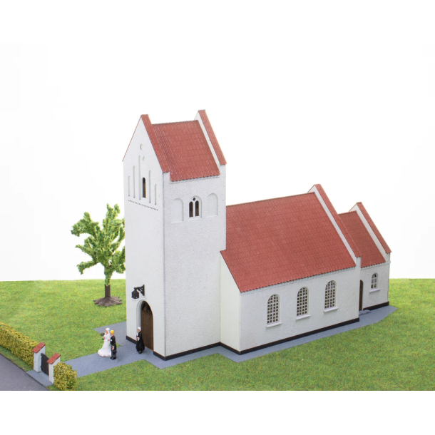 Hobbytrade HO 87383 Dansk landsbykirke hvidkalket 119 x 300 x 172 mm. Byggest