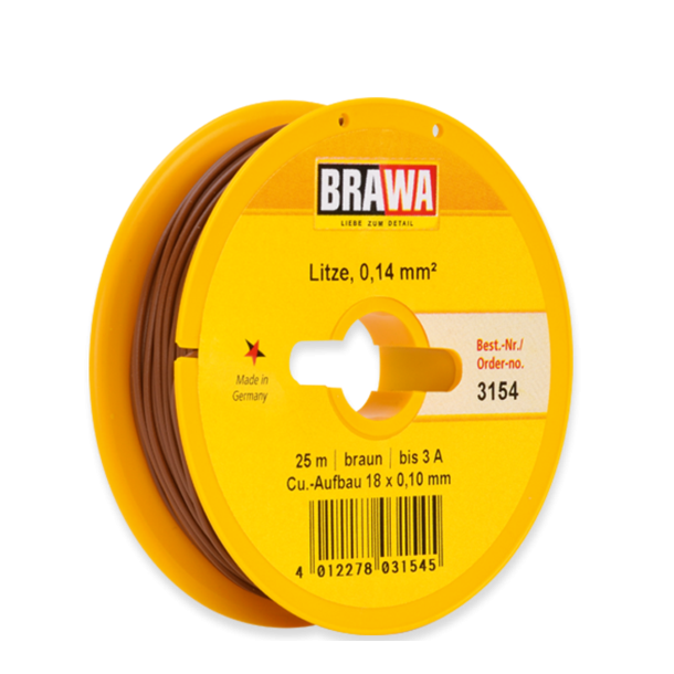 Brawa 3154 ledning brun 25 meter 0,14 mm 