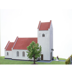 Hobbytrade HO 87383 Laserskret dansk landsbykirke hvidkalket 119 x 300 x 172 mm. Byggest