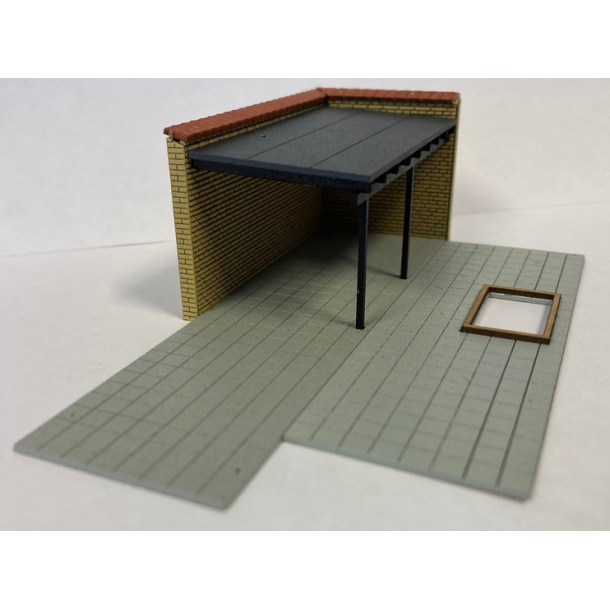 Hobbytrade HO 87294 Laserskret Carport i gule sten med indkrsel. Byggest