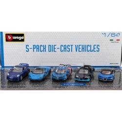 Burago 59150B s�t med PORSCHE, LAMBORGHINI, RENAULT, BUGATTI, CHIRON skala 1:64