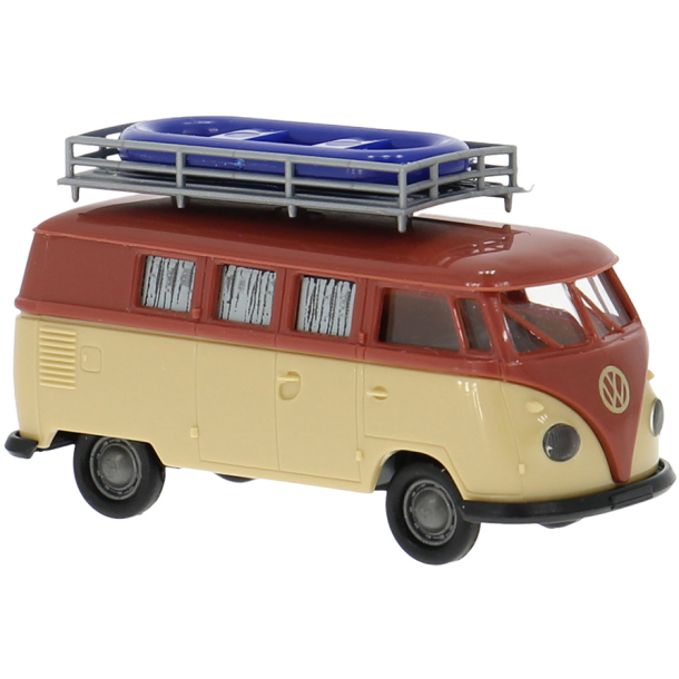 Brekina HO 31639 VW T1b Camper med tagb�jle og b�d r�d, beige. Nyhed 2025