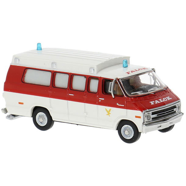 Brekina HO 18302 Falck Dodge B 200 Ambulance �rgang 1975. Nyhed 2026. P� lager d.4.4.2026