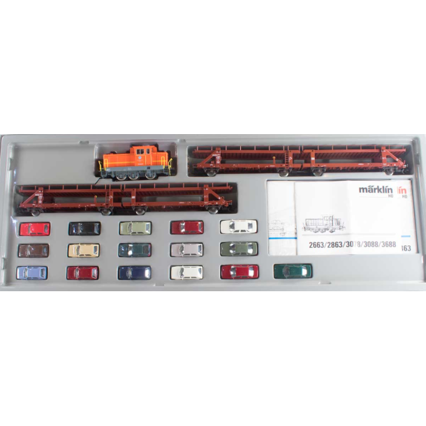 M�rklin 2863 fabrikslok Henschel DHG Til analog drift med 2 dobbelt autotransporter og 16 VW biler