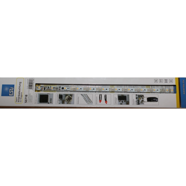 ESU HO-TT-N-O 50718 personvogn indvendig belysning digital Led 13 varmhvid med dekoder og slutlanterne 264mm lang, 9mm bred