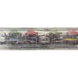 Roco HO 76834 DB autotransport type Laes 543 Lastet med otte Fiat 127'ere i forskellige farver