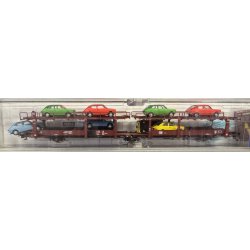 Roco HO 76834 DB autotransport type Laes 543 Lastet med otte Fiat 127'ere i forskellige farver