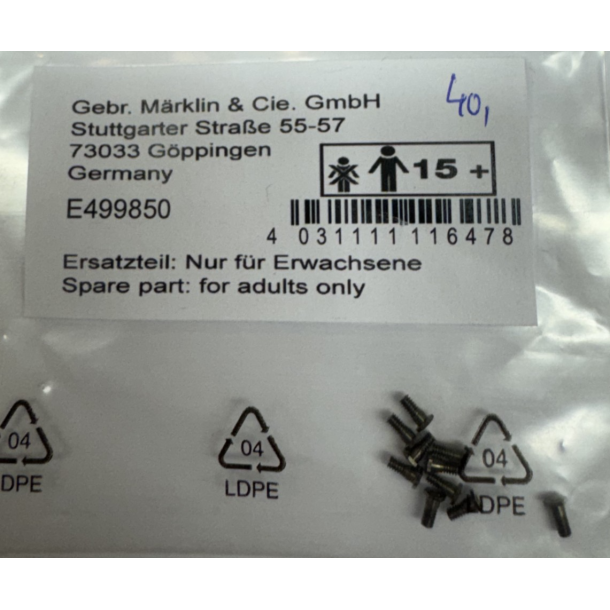 M�rklin E499850 sekskant skrue M1,6x 2,5 pose med 10 stk.